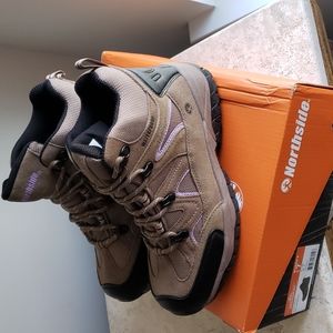 Northside Waterproof hiking boots. Size 7. Tan and purple.